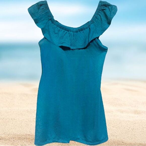 Lane bryant Aqua Blue Classic Off-The-Shoulder Ruffle Tank New with Tags - Picture 10 of 11